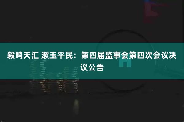毅鸣天汇 漱玉平民：第四届监事会第四次会议决议公告